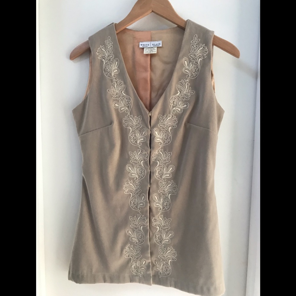 Beige embroidered vest/sleeveless top